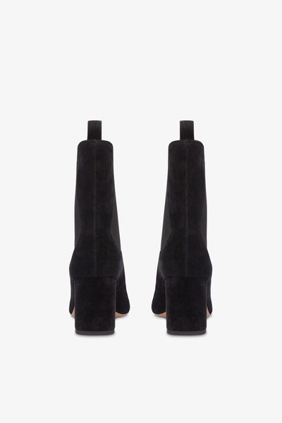 Pointed ankle boots in soft off-black suede leather