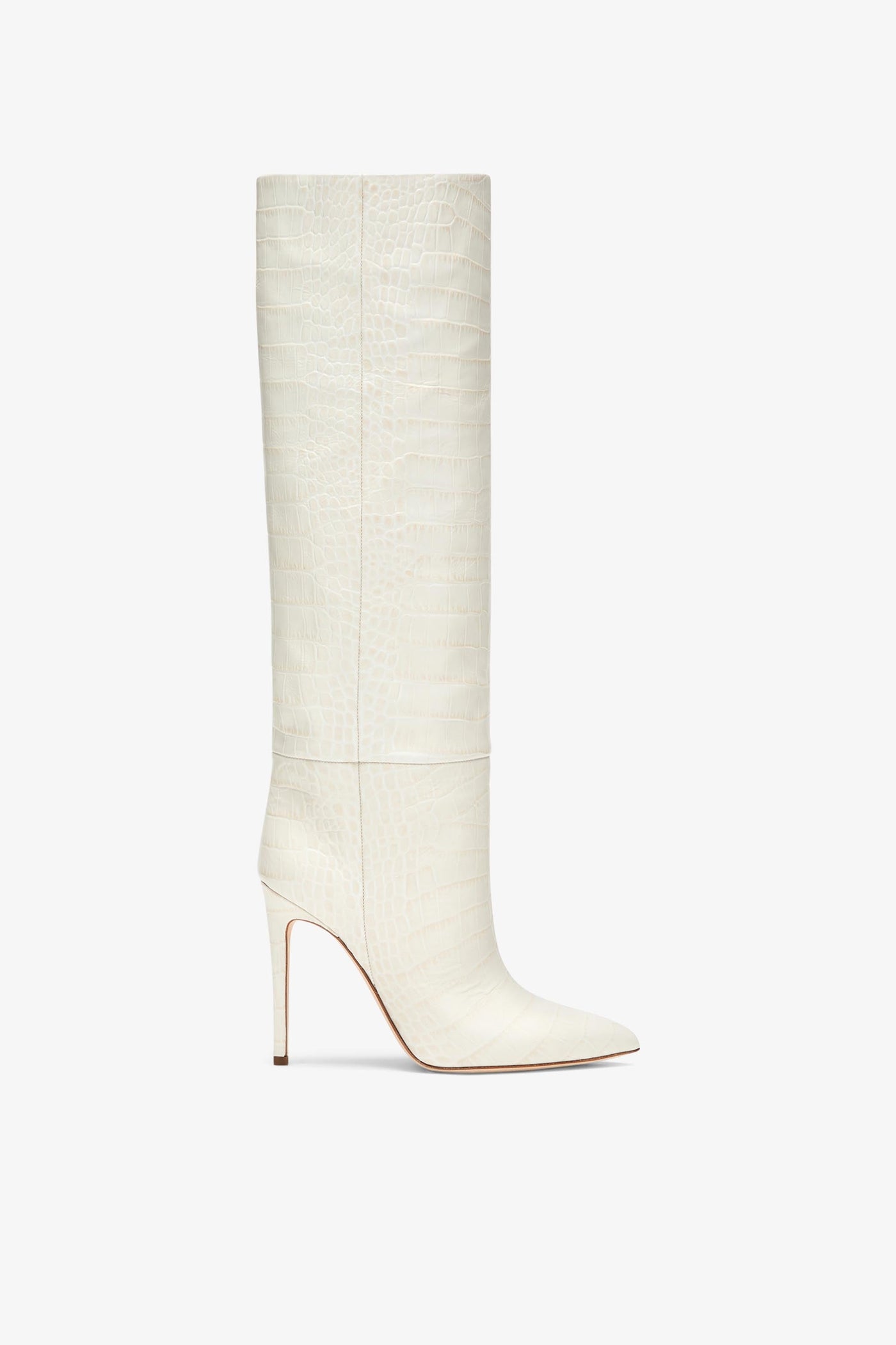 White croc-effect leather stiletto boots