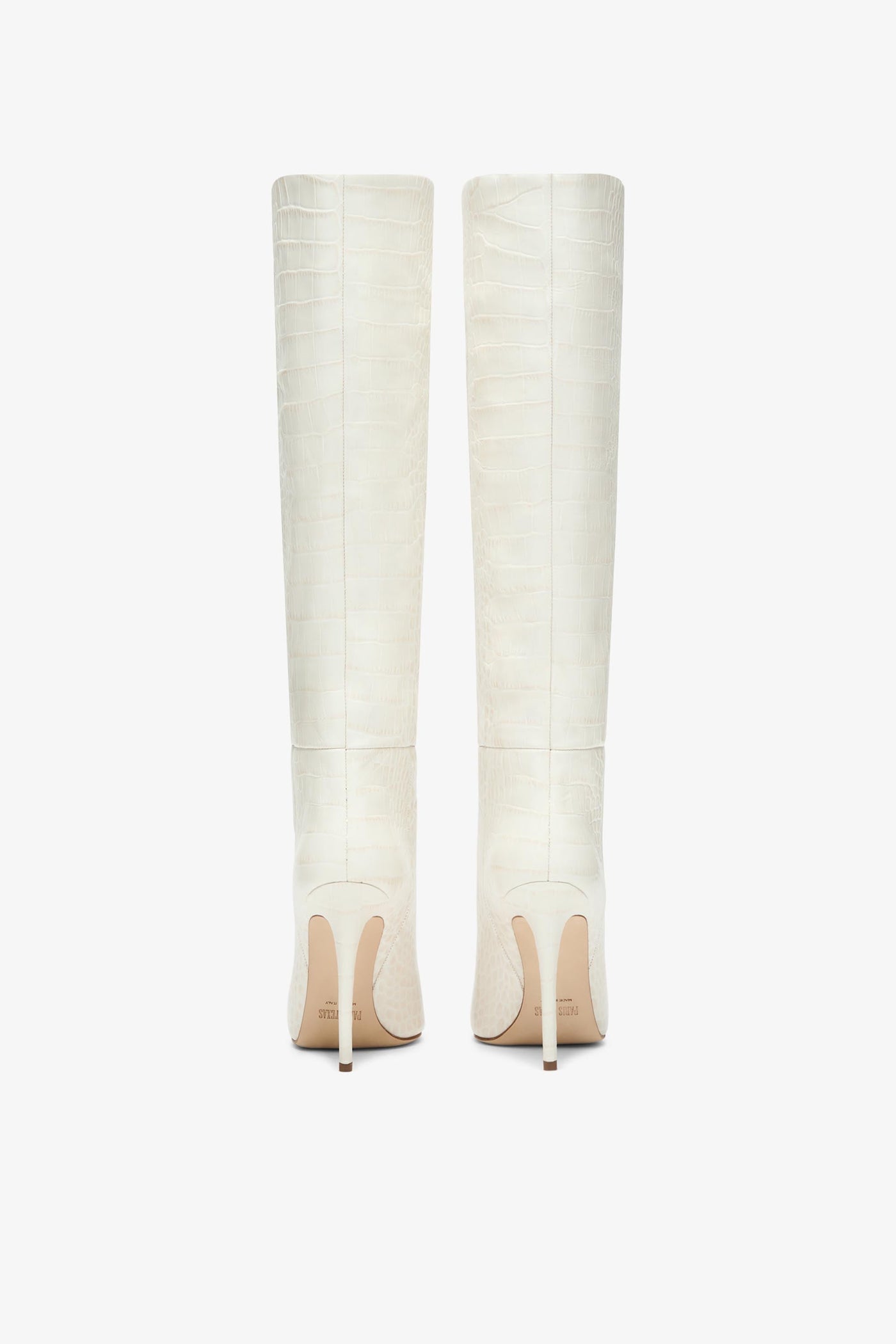 White croc-effect leather stiletto boots