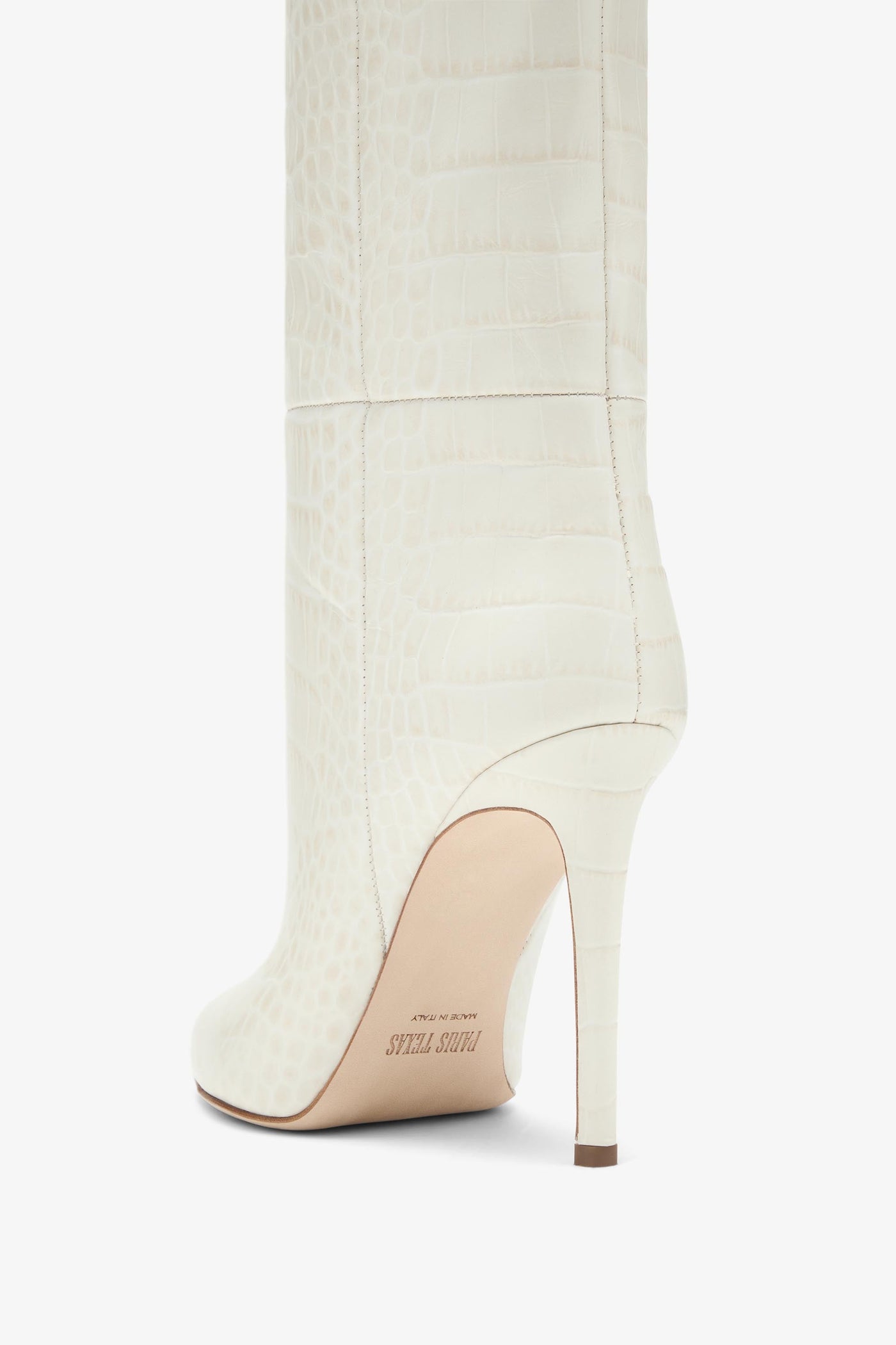 White croc-effect leather stiletto boots