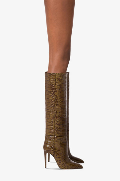 Boots in safari-colored croco-embossed leather