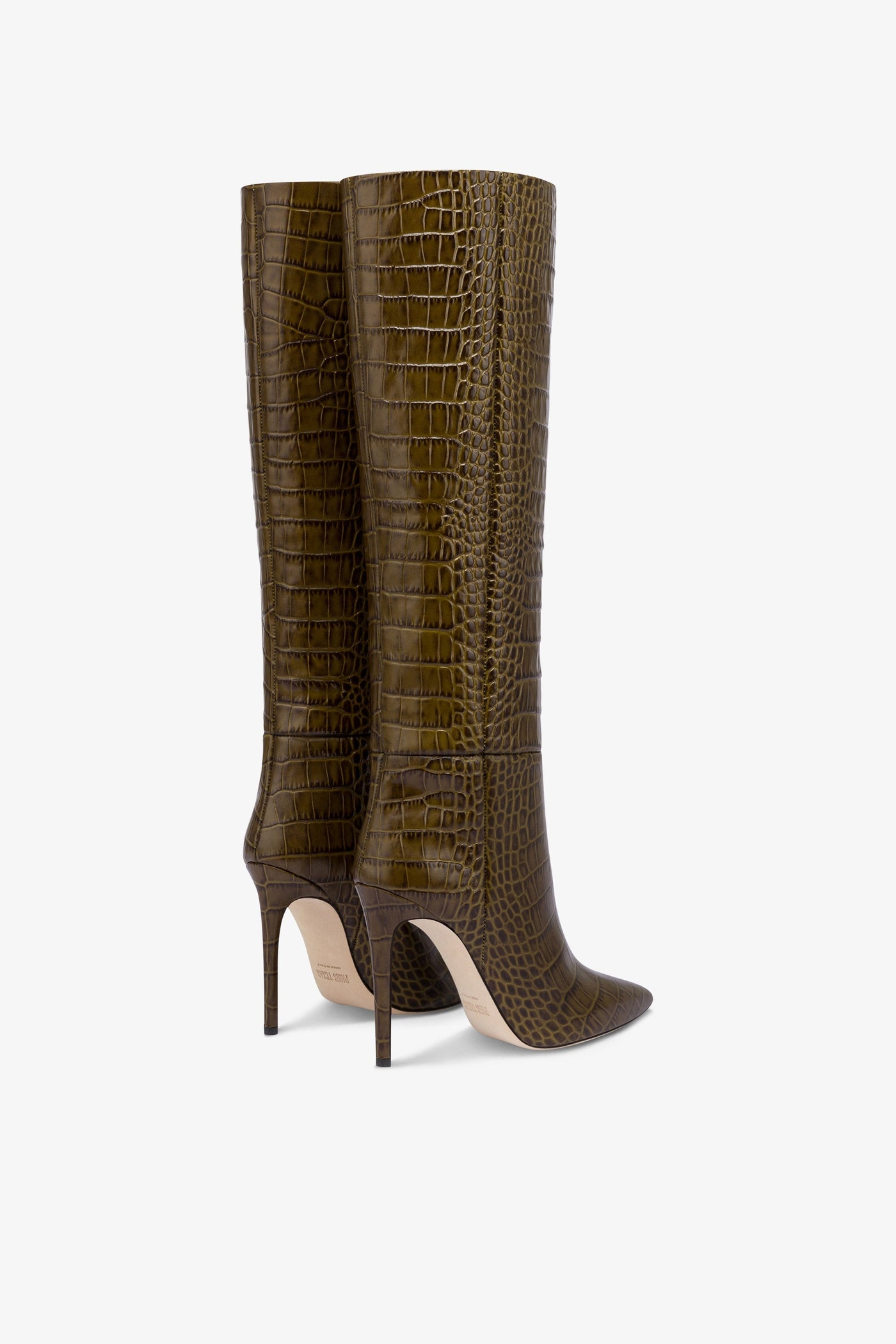 Boots in safari-colored croco-embossed leather