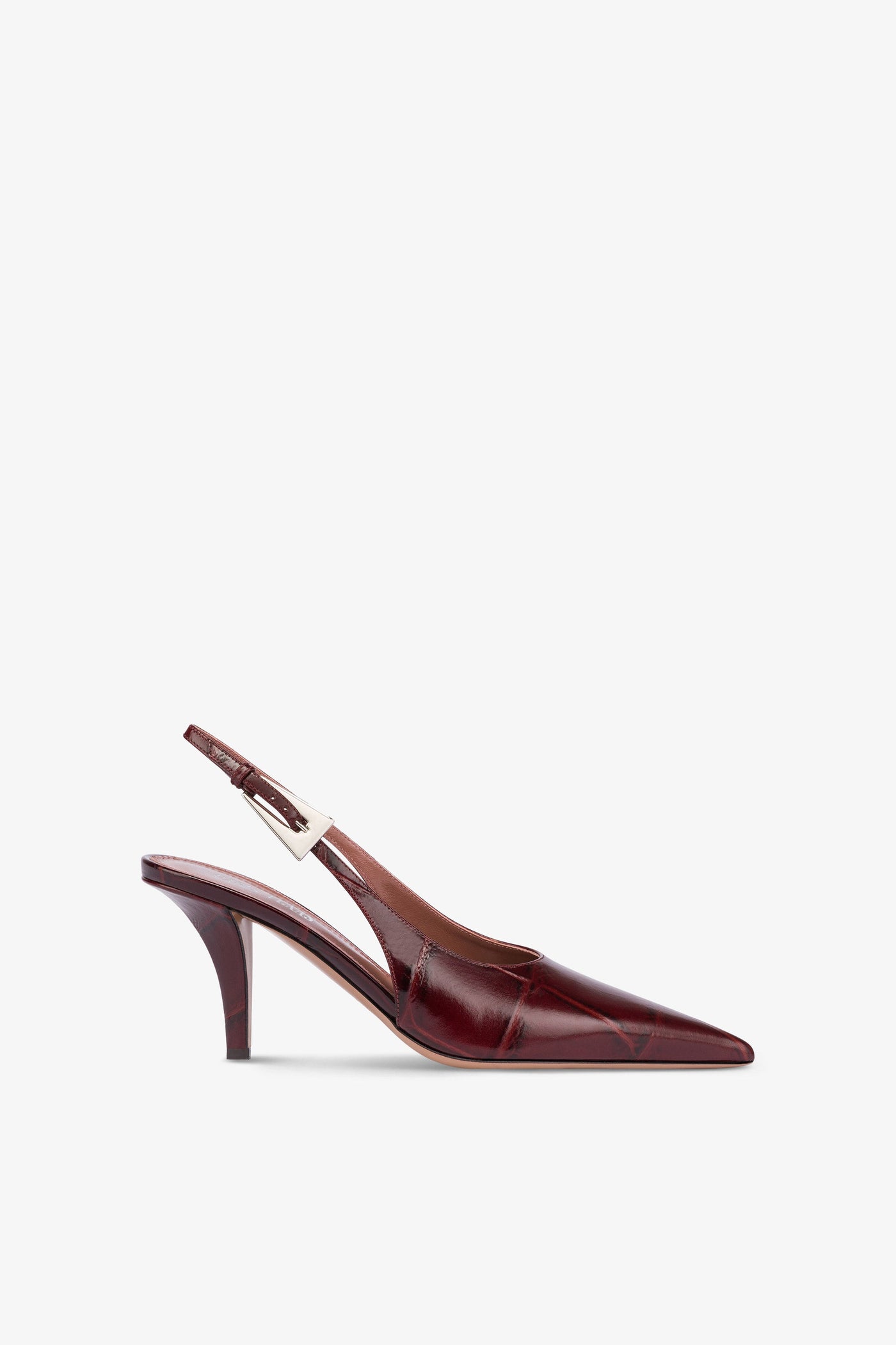 Sharp, pointed slingback pumps in hevea soft croco-embossed leather