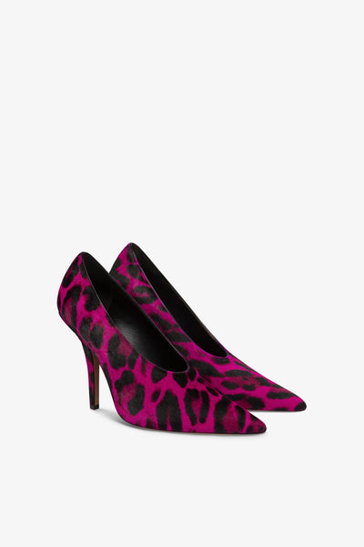 Pumps in fuchsia leopard-print cowhide