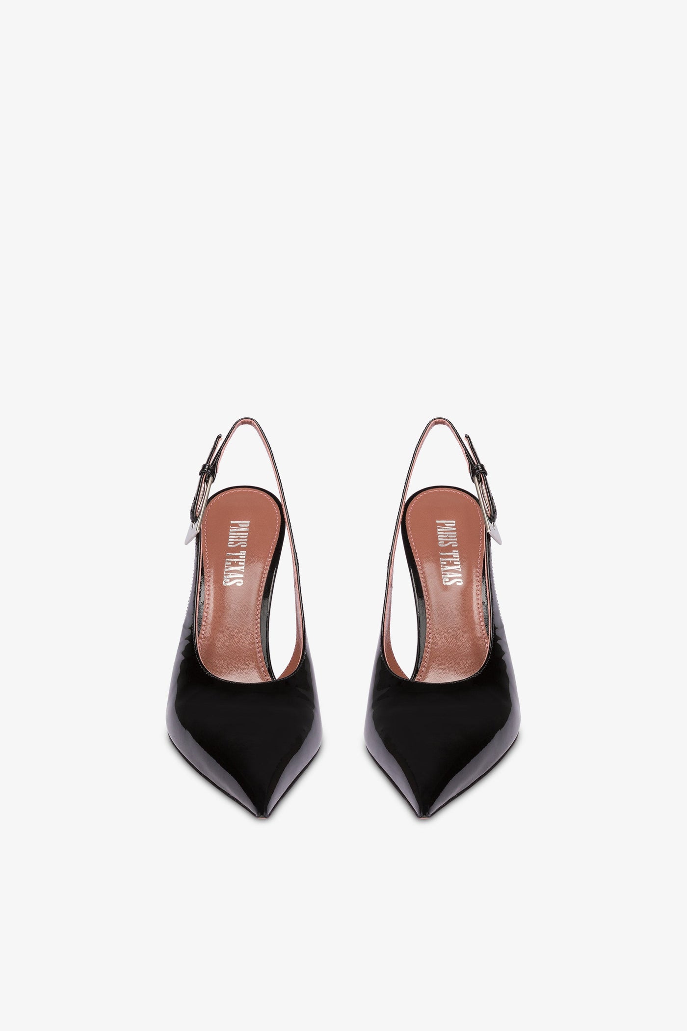 Sharp, pointed slingback pumps in patent black leather