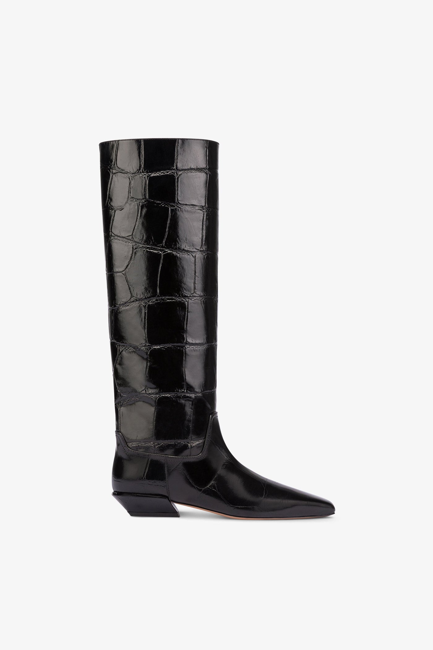 Knee-high boots in black maxi croco-embossed leather