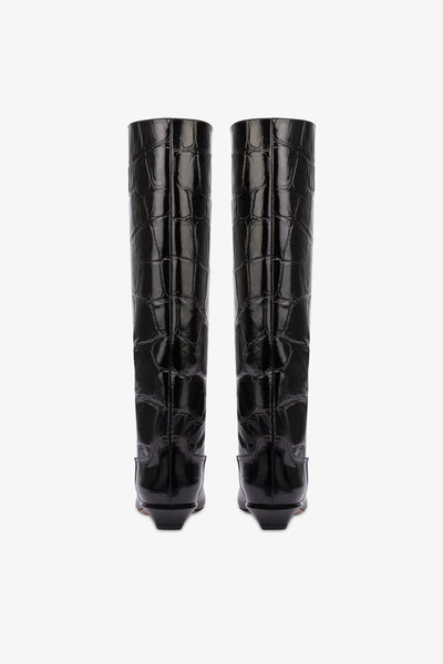 Knee-high boots in black maxi croco-embossed leather