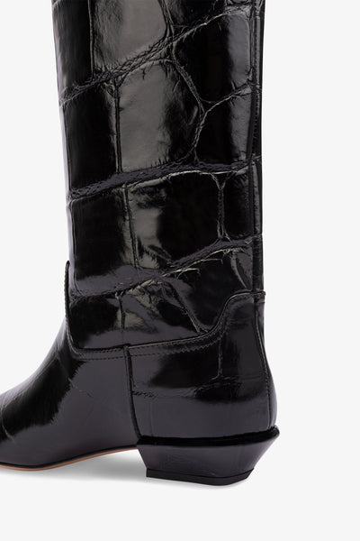 Knee-high boots in black maxi croco-embossed leather