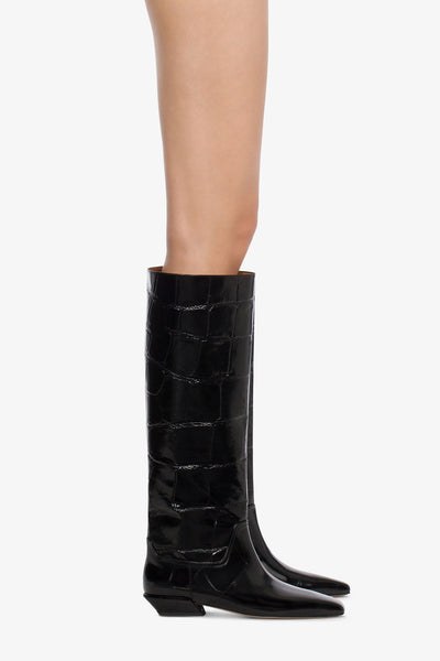 Knee-high boots in black maxi croco-embossed leather