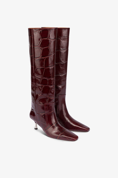 Knee-high boots in hevea croco-embossed leather