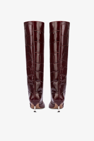 Knee-high boots in hevea croco-embossed leather