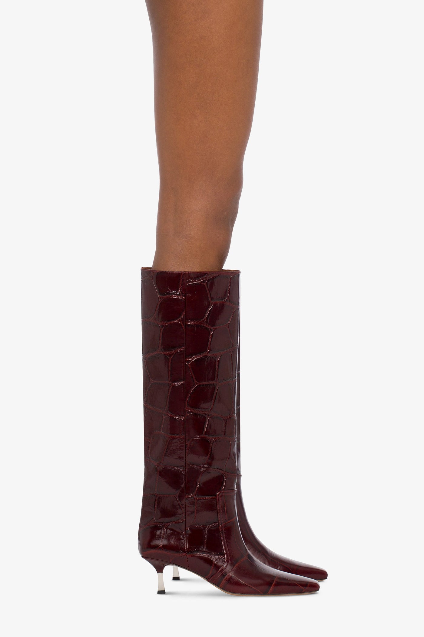 Knee-high boots in hevea croco-embossed leather