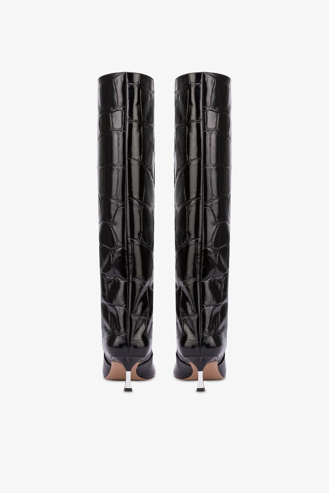 Knee-high boots in black croco-embossed leather