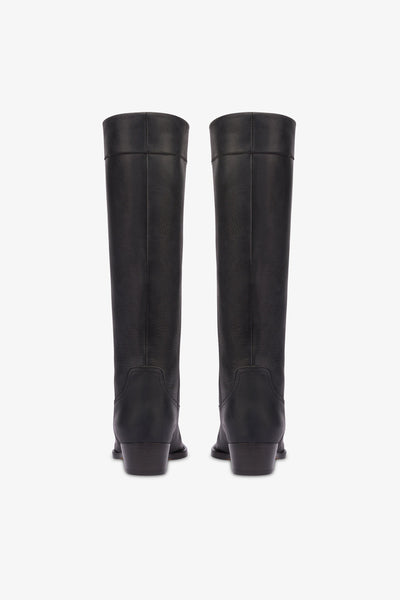 Calf-length boots in soft black pebble leather