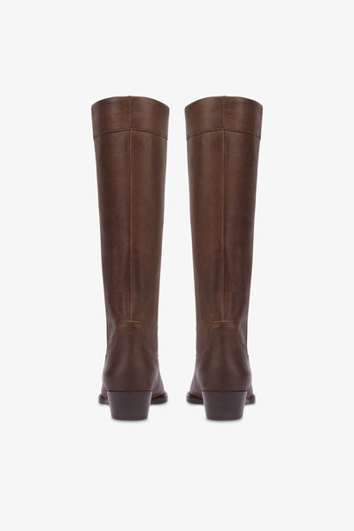 Calf-length boots in soft mulberry pebble leather