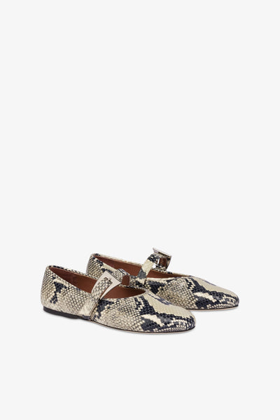 Ballet flats in natural python-printed leather