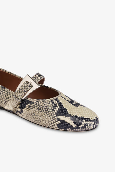 Ballet flats in natural python-printed leather