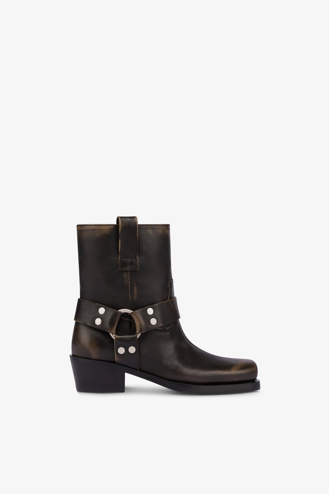 Square-toe ankle boots in soft black brushed leather