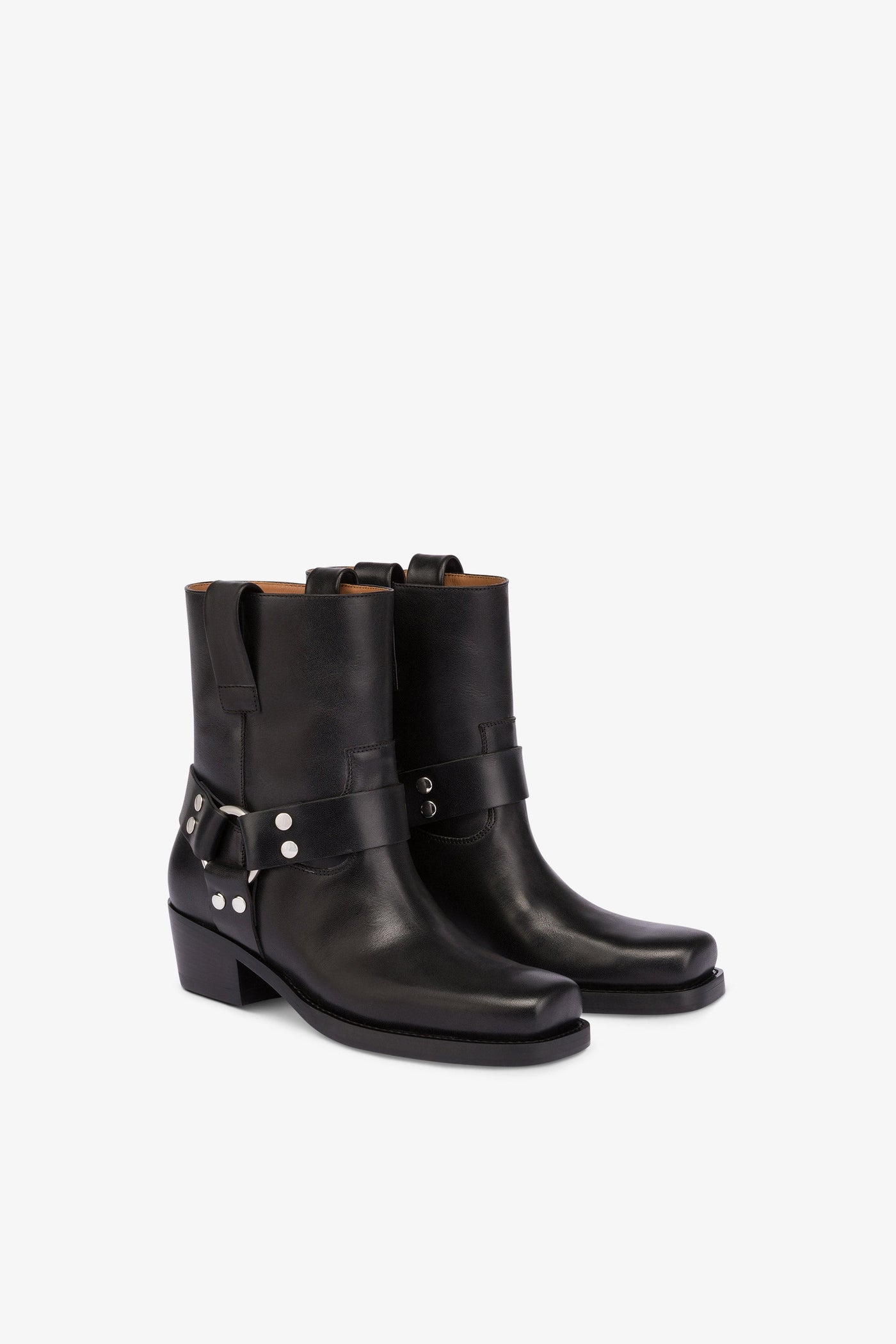 Square-toe ankle boots in smooth black leather