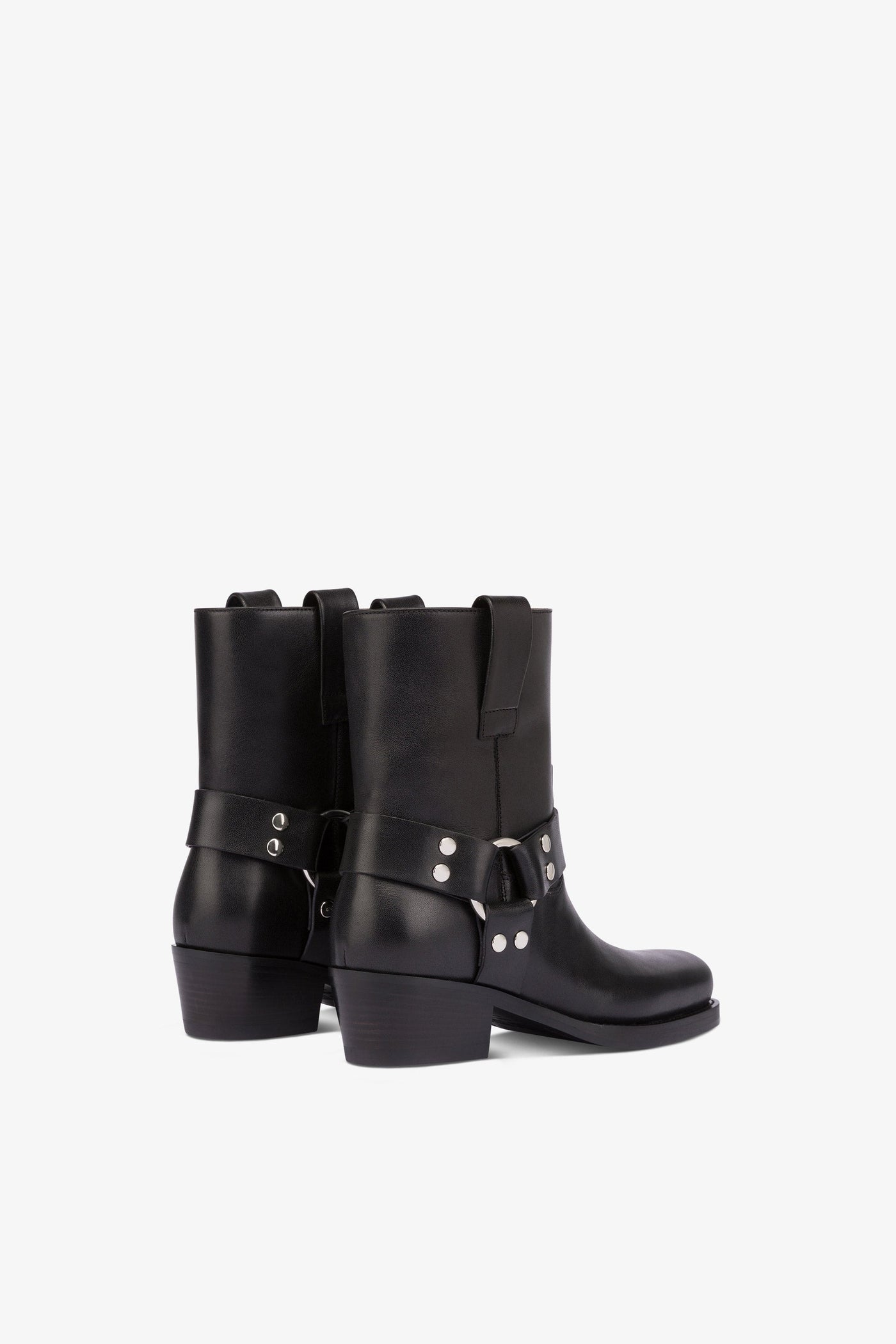 Square-toe ankle boots in smooth black leather