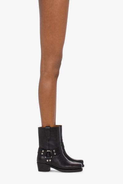 Square-toe ankle boots in smooth black leather