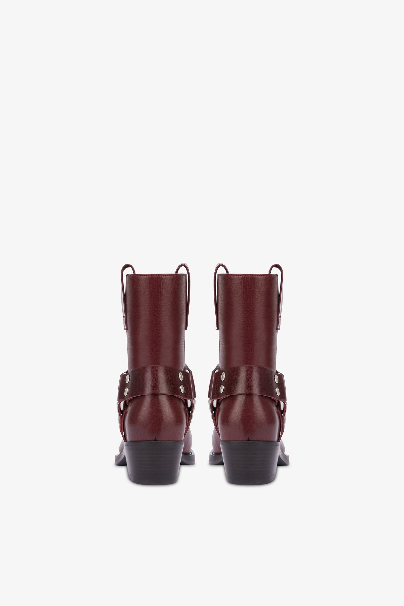 Square-toe ankle boots in soft plum leather