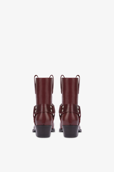 Square-toe ankle boots in soft plum leather