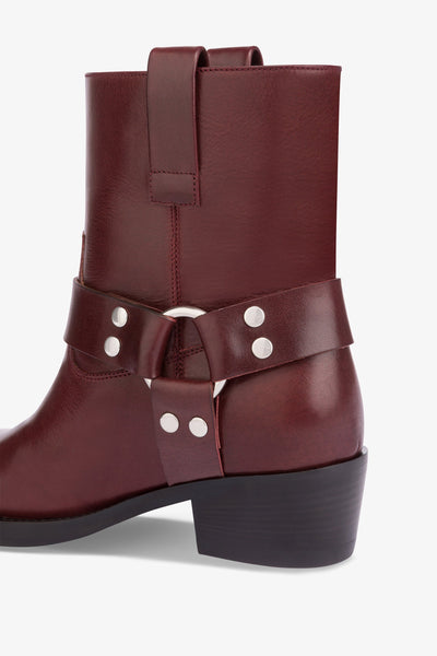 Square-toe ankle boots in soft plum leather