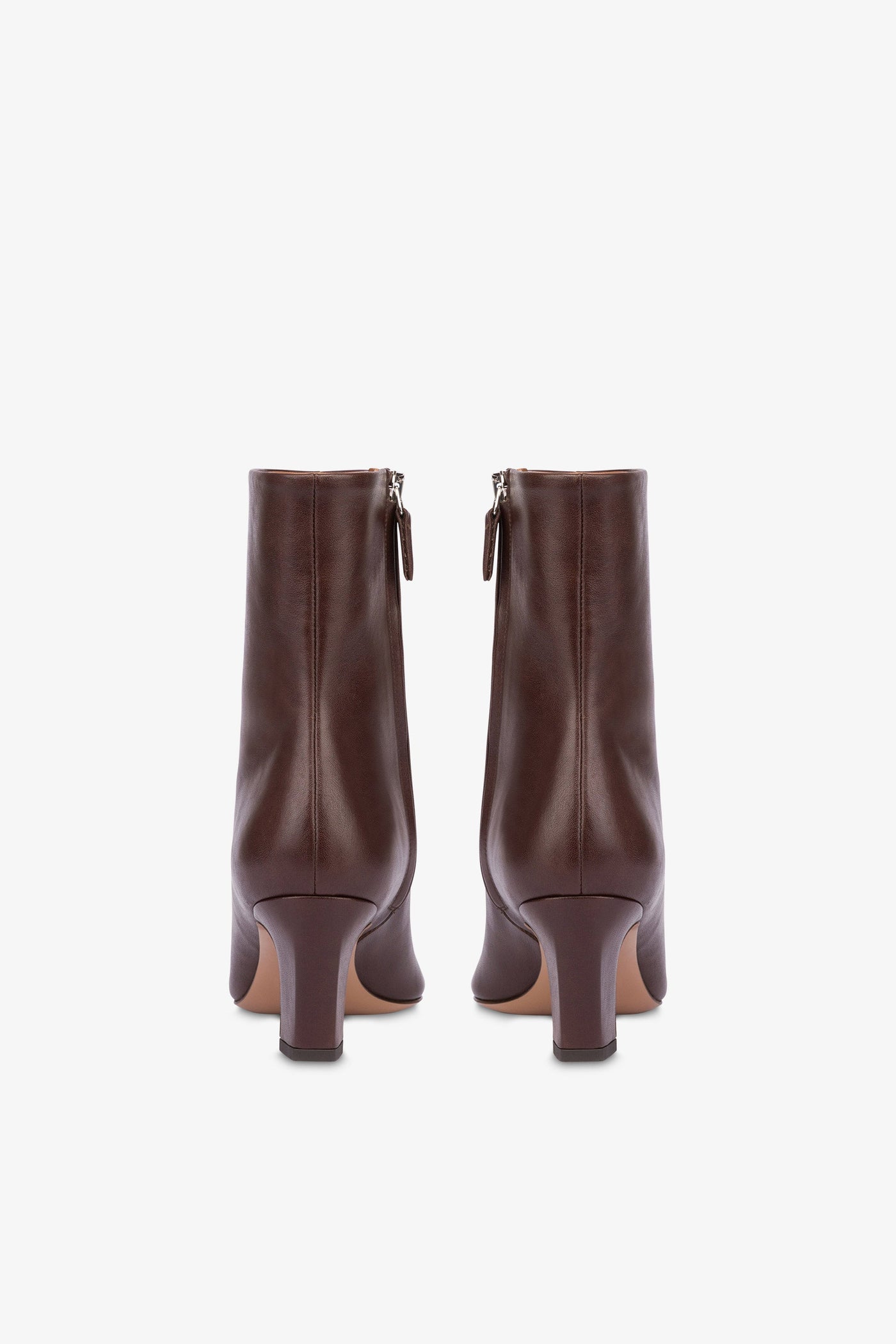 Pointed ankle boots in smooth mocha leather