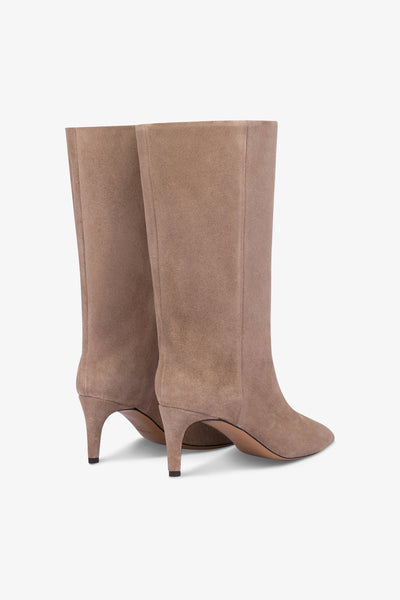 Calf-high boots in smooth koala suede leather