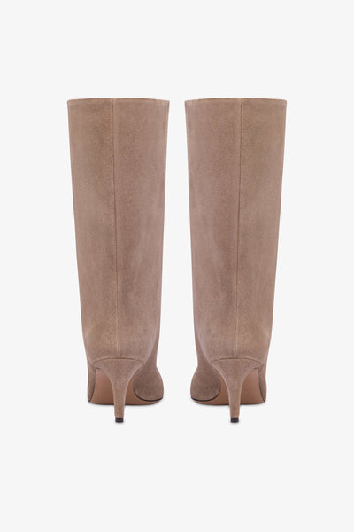 Calf-high boots in smooth koala suede leather