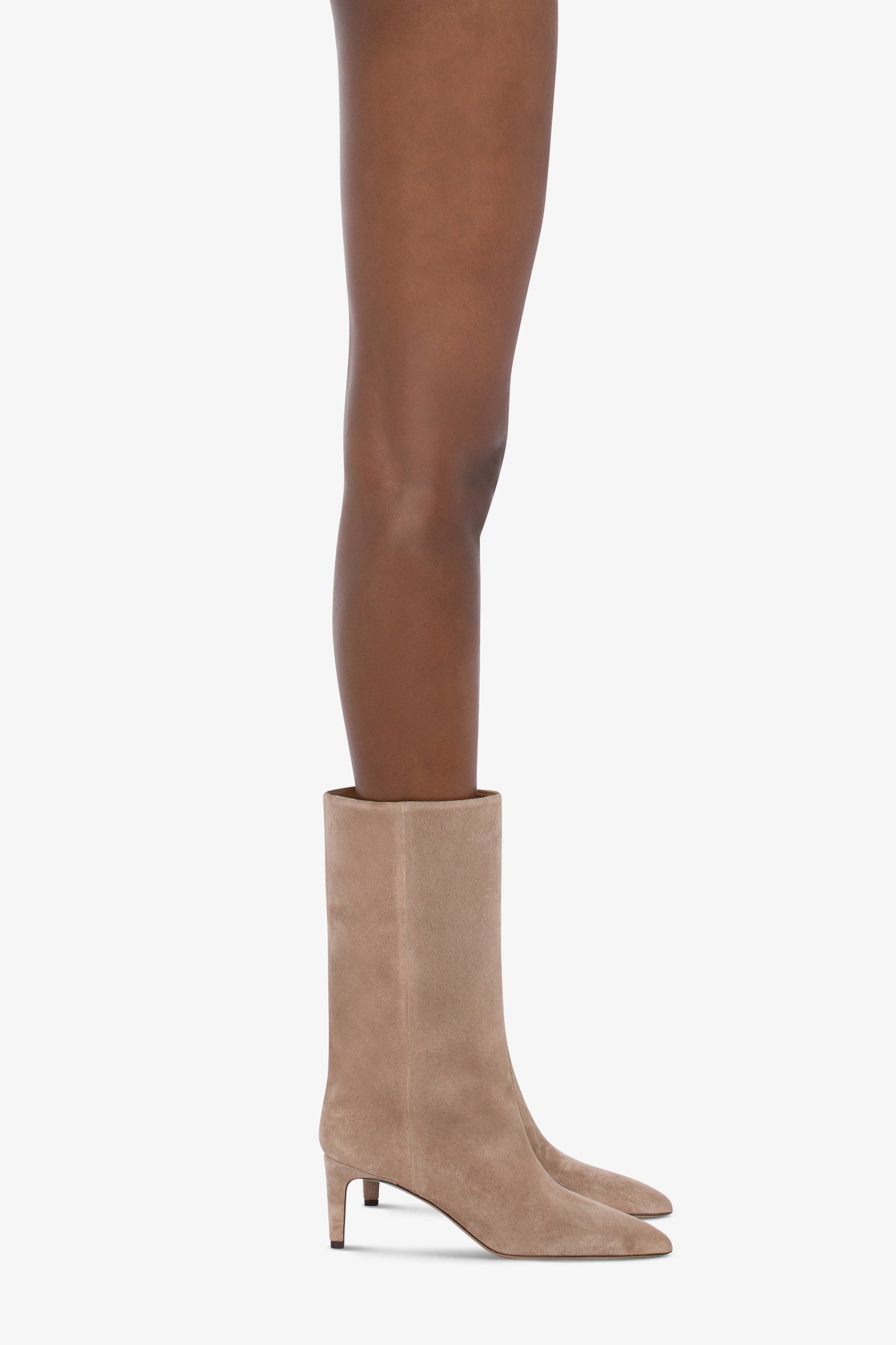 Calf-high boots in smooth koala suede leather