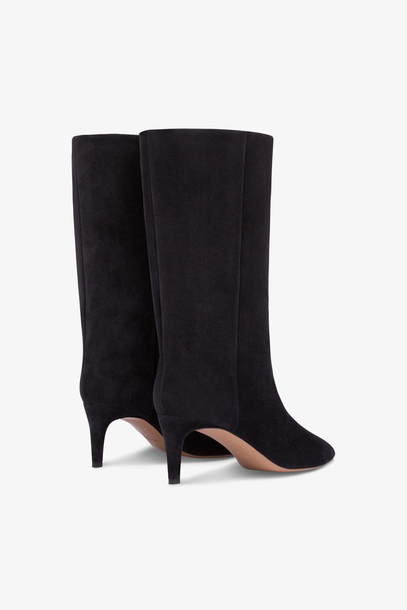 Calf-high boots in smooth off-black suede leather