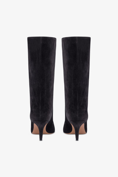 Calf-high boots in smooth off-black suede leather