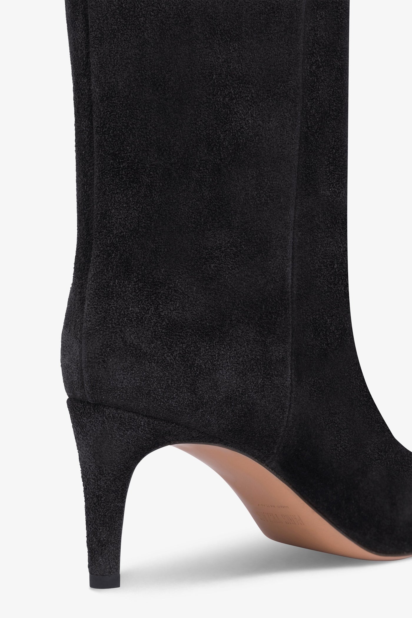 Calf-high boots in smooth off-black suede leather