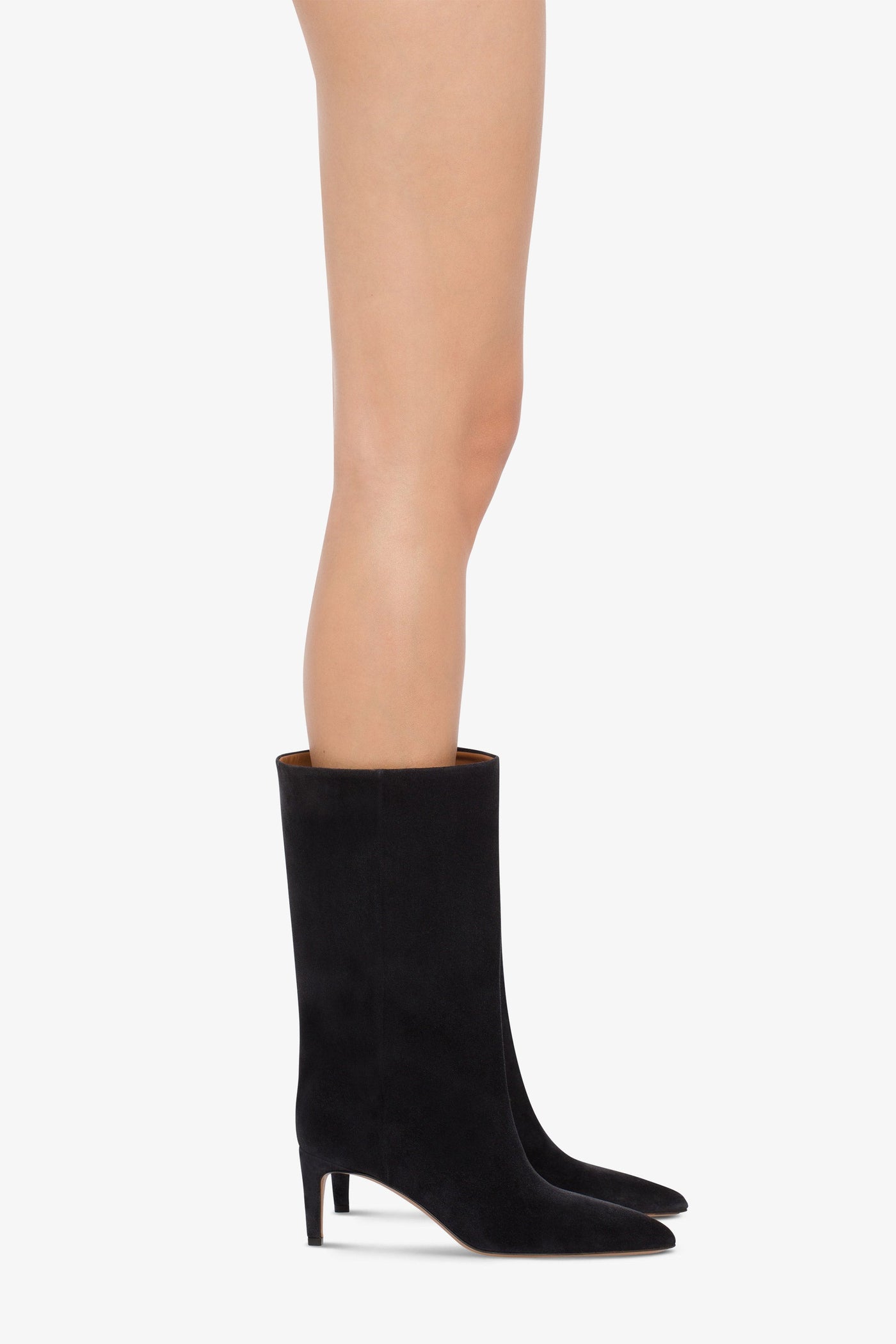 Calf-high boots in smooth off-black suede leather