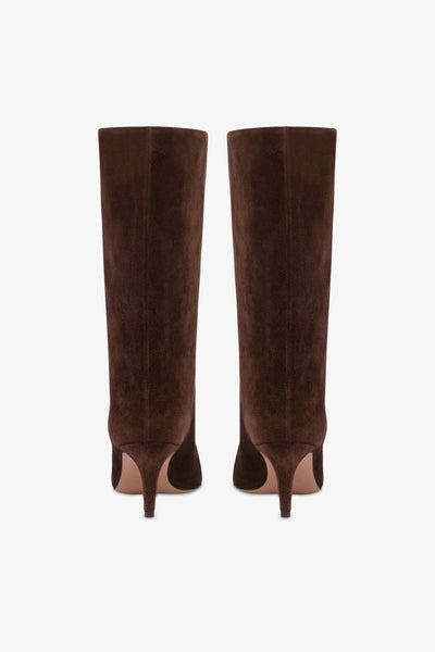 Calf-high boots in smooth pepper suede leather