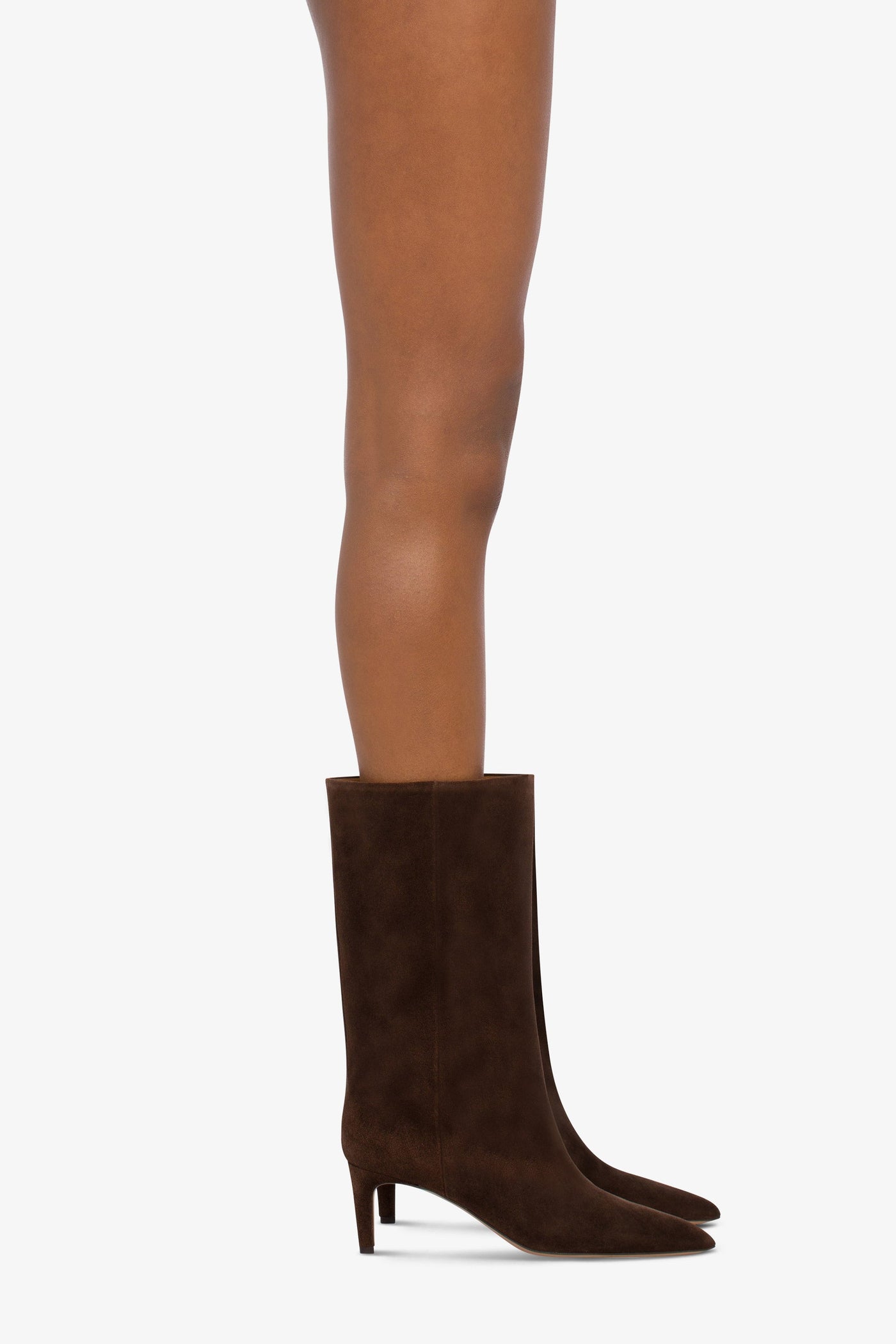 Calf-high boots in smooth pepper suede leather