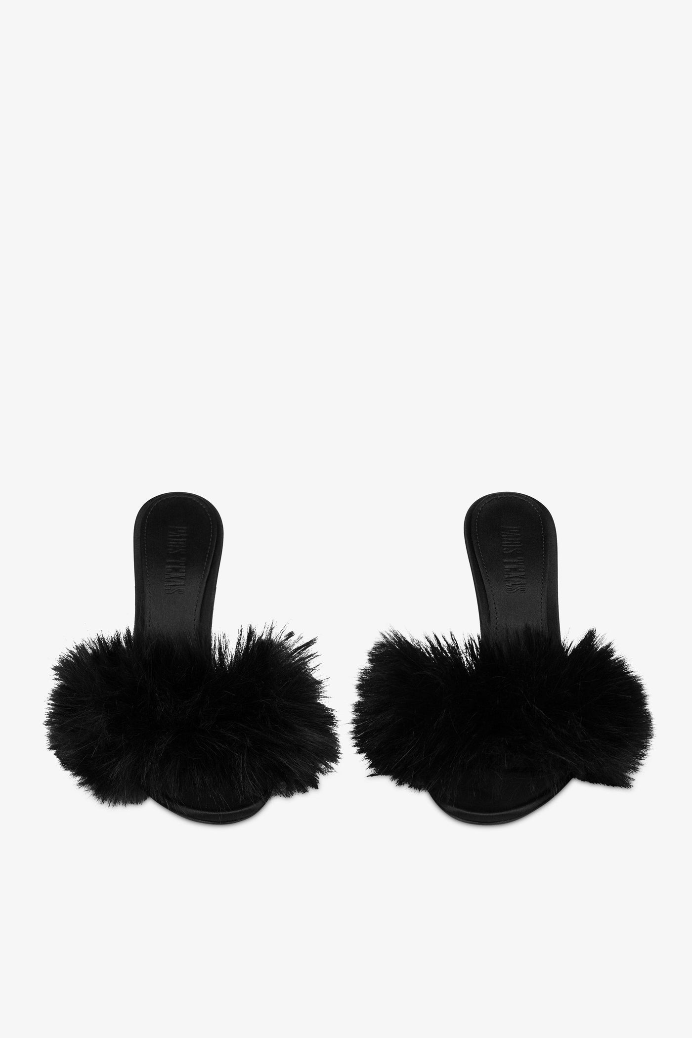 Mules in black satin and faux fur