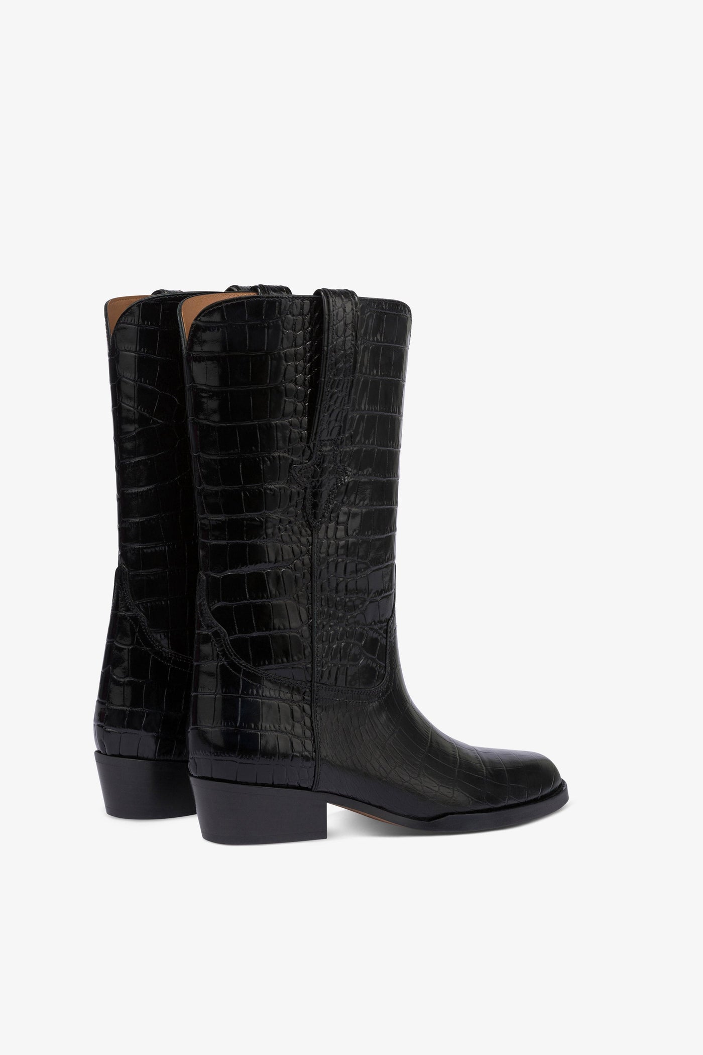 Boots in black croco-embossed leather