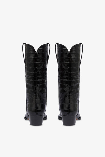 Boots in black croco-embossed leather