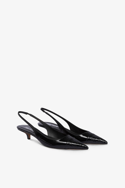 Slingbacks in black croco-embossed leather