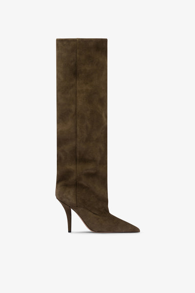 Over-the-knee boots in winter moss suede leather