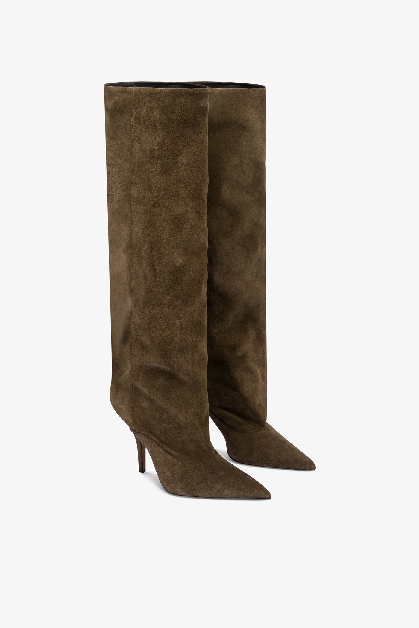 Over-the-knee boots in winter moss suede leather