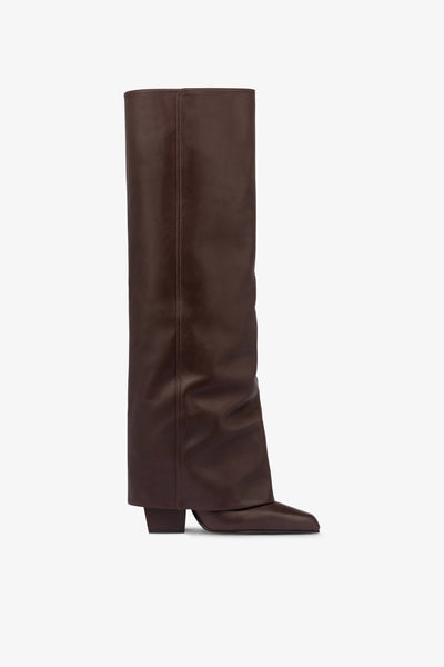 Fold-over boots in mocha leather