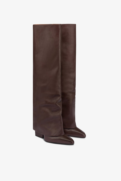 Fold-over boots in mocha leather