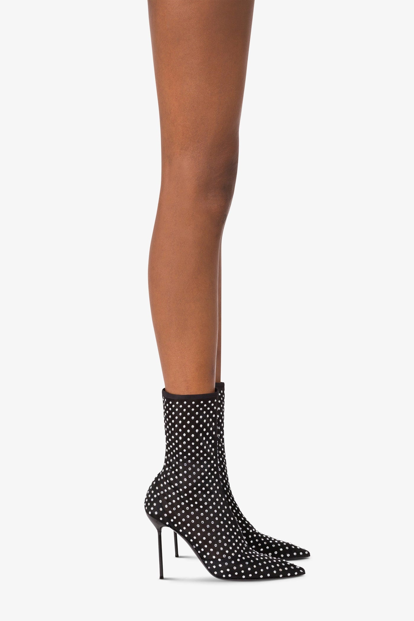 Ankle boots in stretchy black and crystal mesh