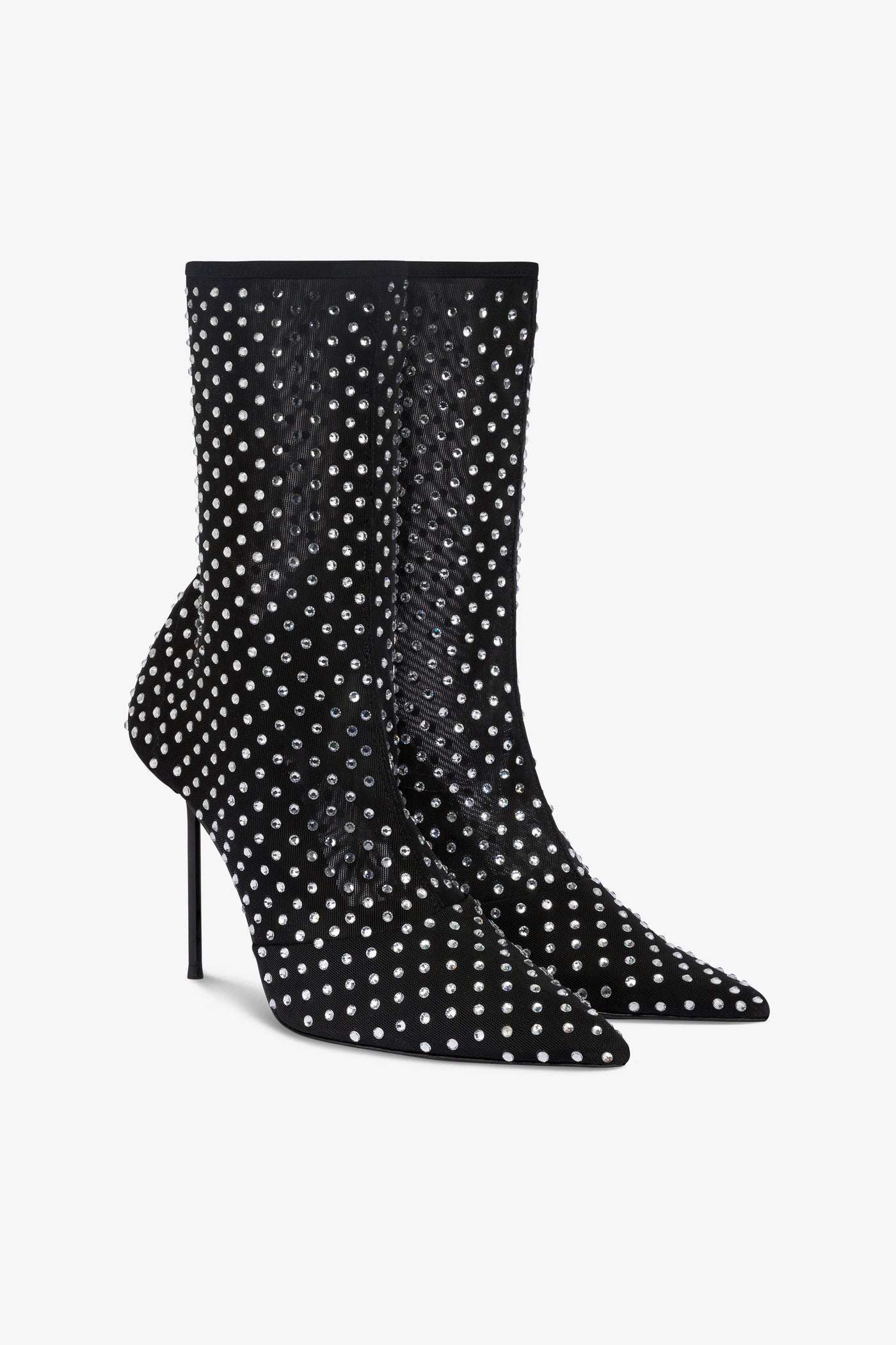 Ankle boots in stretchy black and crystal mesh