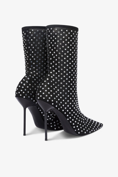 Ankle boots in stretchy black and crystal mesh