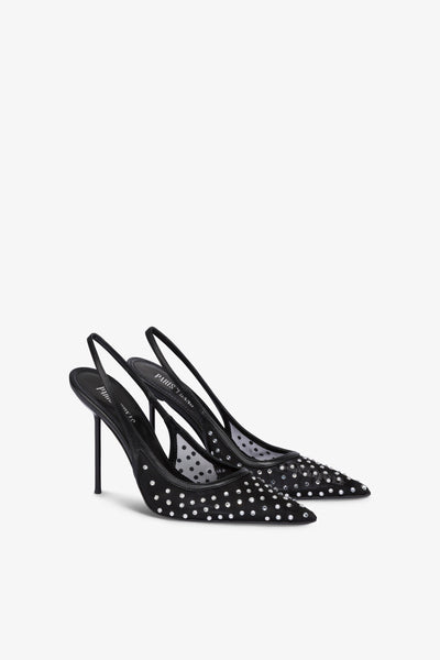 Slingbacks in black and crystal mesh